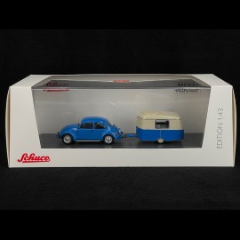 Volkswagen VW Käfer 1600i mit Eriba Puck Wohnwagen 1970 Blau / Kremeweiß 1/43 Schuco 450268300