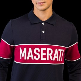 Maserati Classiche Polohemd Langarm Marineblau / Rot MC102-500 - Herren