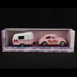 Volkswagen VW Beetle Flower Power with trailer Eriba Puck Pink 1/64 Majorette