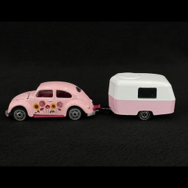 Volkswagen VW Beetle Flower Power with trailer Eriba Puck Pink 1/64 Majorette