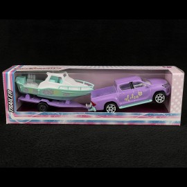 Toyota Hilux Revo with trailer and boat Purple / Green Aloha 1/64 Majorette