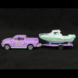 Toyota Hilux Revo mit Anhänger und Boot violett / Grün Aloha 1/64 Majorette