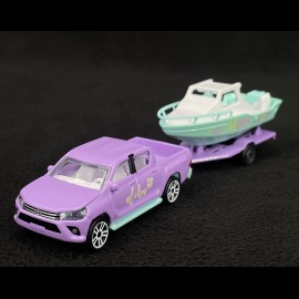 Toyota Hilux Revo with trailer and boat Purple / Green Aloha 1/64 Majorette