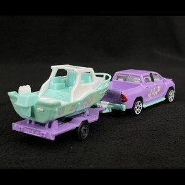 Toyota Hilux Revo with trailer and boat Purple / Green Aloha 1/64 Majorette