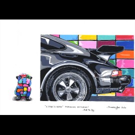 Porsche 911 Turbo black Bull the Dog "A Star is Born" Reproduction of an original painting by Bixhope Art