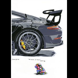 Porsche 911 GT3 RS black Bull the Dog "50 Shades of Black" Reproduction of an original painting by Bixhope Art
