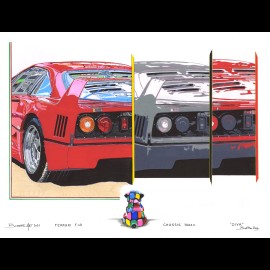 Ferrari F40 "Diva" Bull the Dog Reproduktion eines Originalgemäldes von Bixhope Art