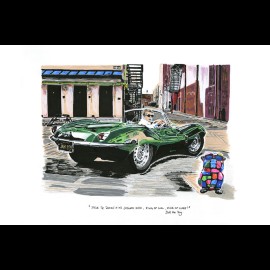 Steve McQueen Jaguar XKSS Bull the Dog Reproduktion eines Originalgemäldes von Bixhope Art