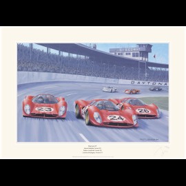 Poster Trio Ferrari 330P n° 23 & n° 24 / Ferrari 412P n° 26 24h Daytona 1967 " Daytona 67 " von Benoît Deliège