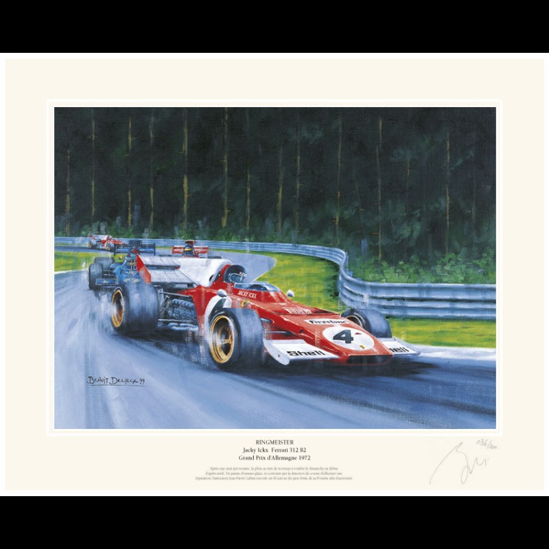 Poster Ferrari 312 B2 F1 n° 4 Jacky Ickx GP Deutschland 1972 " Ringmeister " von Benoît Deliège