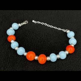 Gulf Racing Inspiration Le Mans Bracelet glass beads with silver chain - Sue Corfield