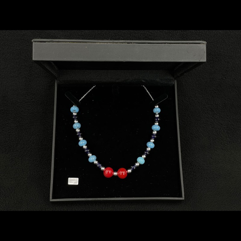 Martini Racing Inspiration Necklace Watkins Glen glass beads with silver chain - Sue Corfield