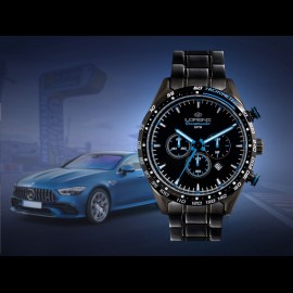 Motorsport Uhr Granpremio Chronograph Stahl Schwarz / Blau Racing  mit Spezialbox Helm 030225BB