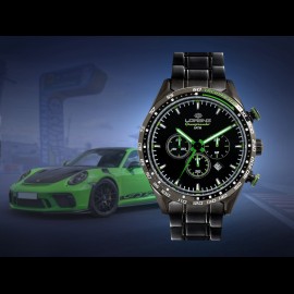 Motorsport Uhr Granpremio Chronograph Stahl Schwarz / Grün Racing mit Spezialbox Helm 030225DD