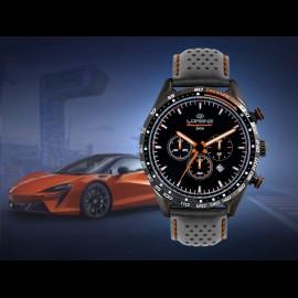 Motorsport Uhr Granpremio Chronograph Gelochtes Leder Schwarz / Orange Racing mit Spezialbox Helm 030226CC
