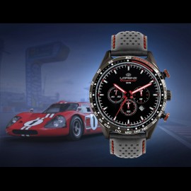 Motorsport Uhr Granpremio Chronograph Gelochtes Leder Schwarz / Rot Racing mit Spezialbox Helm 030226AA