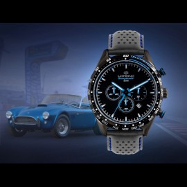 Motorsport Uhr Granpremio Chronograph Gelochtes Leder Schwarz / Blau Racing mit Spezialbox Helm 030226BB