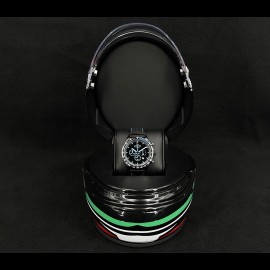 Motorsport Uhr Granpremio Chronograph Gelochtes Leder Schwarz / Blau Racing mit Spezialbox Helm 030226BB