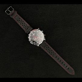 Motorsport Uhr Granpremio Chronograph Gelochtes Leder Schwarz / Rot Racing mit Spezialbox Helm 030226AA