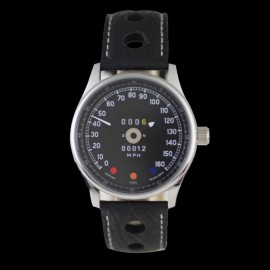 Jaguar E-Typ Tachometer Uhr Chrom Gehause / schwarz Hintergrund / weiße Zahlen Jaguar E-Typ Tachometer Uhr Chrom Gehause / schwarz Hintergrund / weiße Zahlen