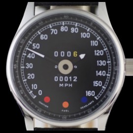 Jaguar E-Typ Tachometer Uhr Chrom Gehause / schwarz Hintergrund / weiße Zahlen