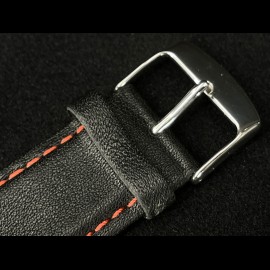 Watch Band Rally Leather Black / Red Stitching - Steel buckle