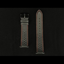 Watch Band Rally Leather Black / Red Stitching - Black steel buckle