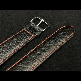 Watch Band Grained Leather Black / Red Stitching - Steel buckle