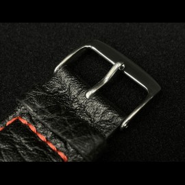 Watch Band Grained Leather Black / Red Stitching - Steel buckle
