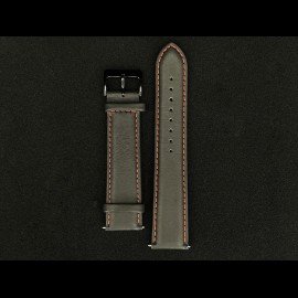 Uhrenarmband Glatt Leder Schwarz / Rote Nähte - Schwarze Stahlschließe