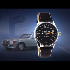 Mercedes-Benz 500 SL W107 Tachometer Uhr Chrom Gehause / schwarz Hintergrund / weiße Zahlen
