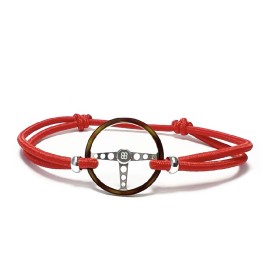 Classic wheel bracelet Silver / Acetate finish Coloured cord Red Made in France