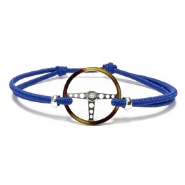 Classic wheel bracelet Silver / Acetate finish Coloured cord France Blue Made in France
