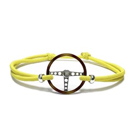 Classic wheel bracelet Silver / Acetate finish Coloured cord Yellow Made in France