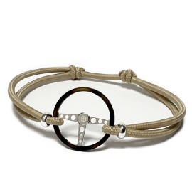 Classic wheel bracelet Silver / Acetate finish Coloured cord Cashmere beige Made in France