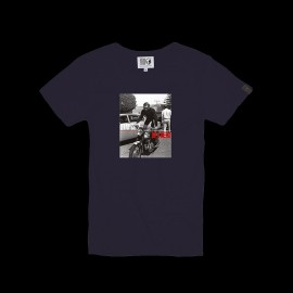 Steve McQueen T-shirt Moto Bonneville T100 Dark Blue Hero Seven - men