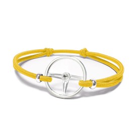 Sports wheel bracelet Silver finish Coloured cord Yellow Made in France