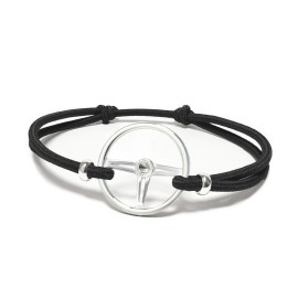 Sports wheel bracelet Silver finish Coloured cord Black Made in France