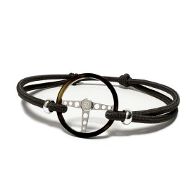 Classic wheel bracelet Silver / Acetate finish Coloured cord Black Made in France