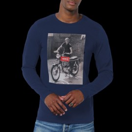 T-shirt Steve McQueen Triumph Bonneville ISDT 1964 Long Sleeves Ink Blue Hero Seven - men