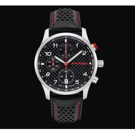 Audi Watch Sport Chronograph Gelochtes Leder Schwarz - Rote Nähte