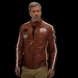 Gulf Leather Jacket Racing Dakota Team Classic driver Cognac - men