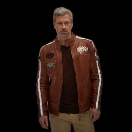 Gulf Leather Jacket Racing Dakota Team Classic driver Cognac - men