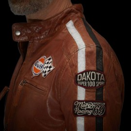 Gulf Lederjacke Racing Dakota Team Classic driver Cognac - Herren