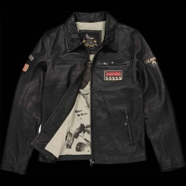 Duo Lederjacke Steve McQueen 24H Du Mans Lewis Schwarz + Porsche Geldbörse schwarze Leder Wappen WAP0300310K