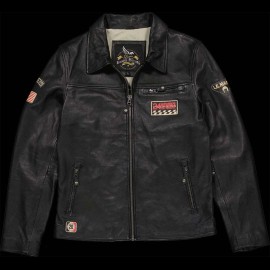 Duo Lederjacke Steve McQueen 24H Du Mans Lewis Schwarz + Porsche Geldbörse schwarze Leder Wappen WAP0300310K