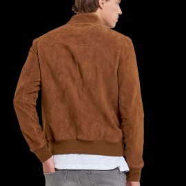 Duo Steve McQueen Jacke Wildleder Cognac Hero Seven + Porsche Geldbörse schwarze Leder Wappen WAP0300310K