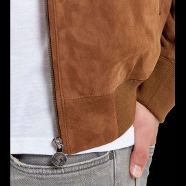 Duo Steve McQueen Jacke Wildleder Cognac Hero Seven + Porsche Geldbörse schwarze Leder Wappen WAP0300310K