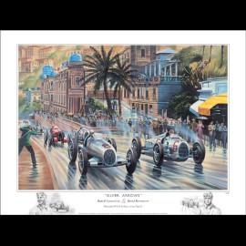 Poster "Silver Arrows" Caracciola Rosemeyer GP Monaco 1936 original design by Benjamin Freudenthal