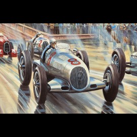 Poster "Silver Arrows" Caracciola Rosemeyer GP Monaco 1936 Originalzeichnung von Benjamin Freudenthal